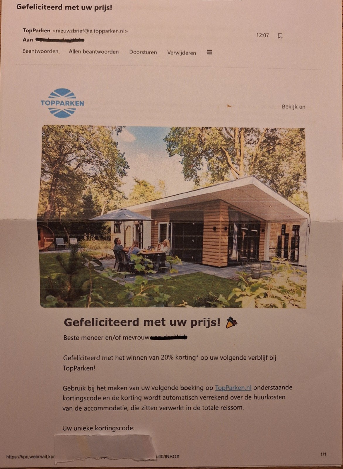 20% korting op een Topparken-boeking, Tickets en Kaartjes, Twee personen, Kortingsbon, Bungalowpark