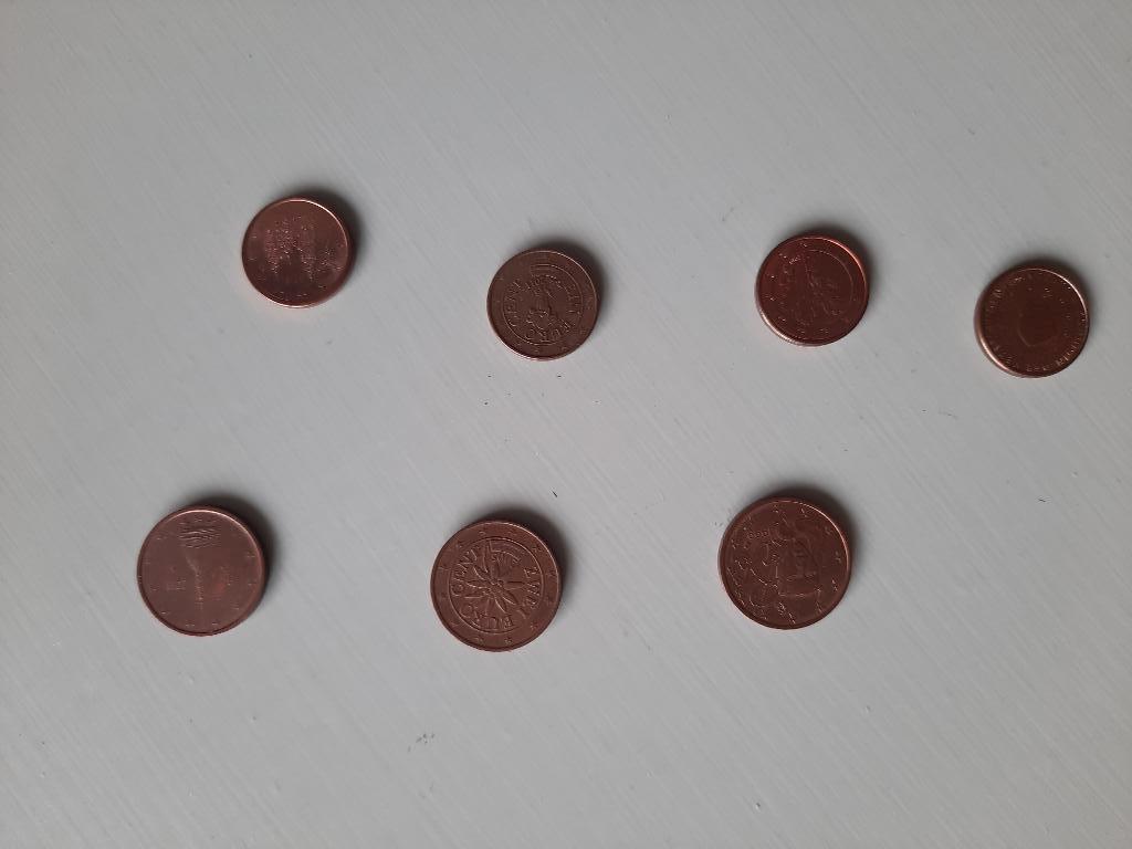 Euromunten, 4 x 1 cent en 3 x 2 cent, Ophalen of Verzenden, Overige landen, Overige waardes, Losse munt