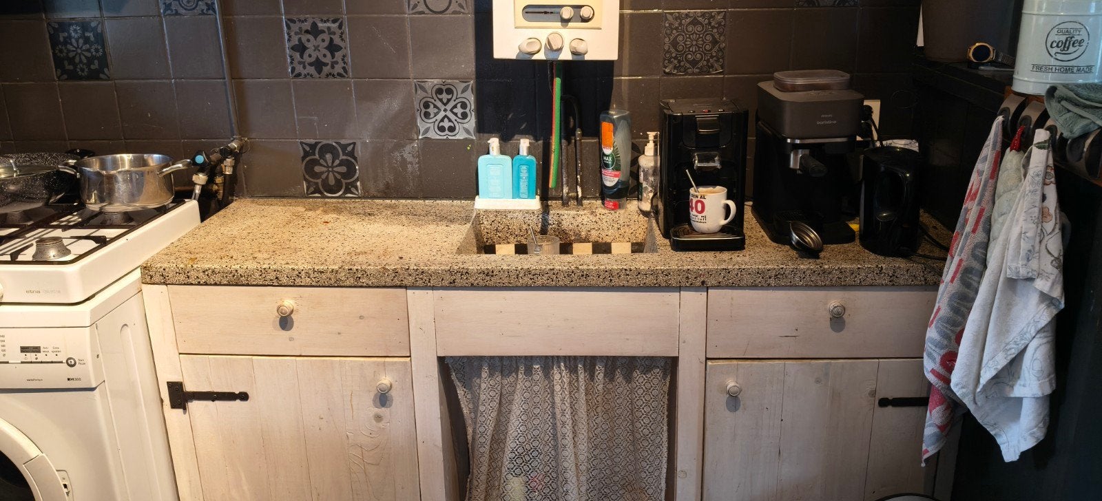 Granieten ouderwets keukenblad - 171 cm breed, Huis en Inrichting, Ophalen, Gebruikt, Enkelwandige keuken, Overige kleuren