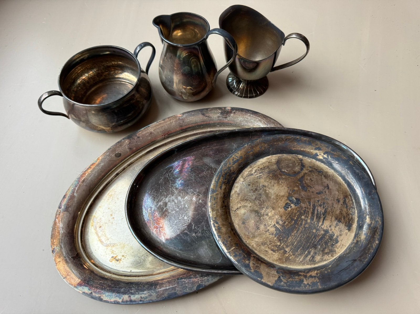 6-delige Vintage verzilverde set – Schalen & kannetjes, Ophalen of Verzenden