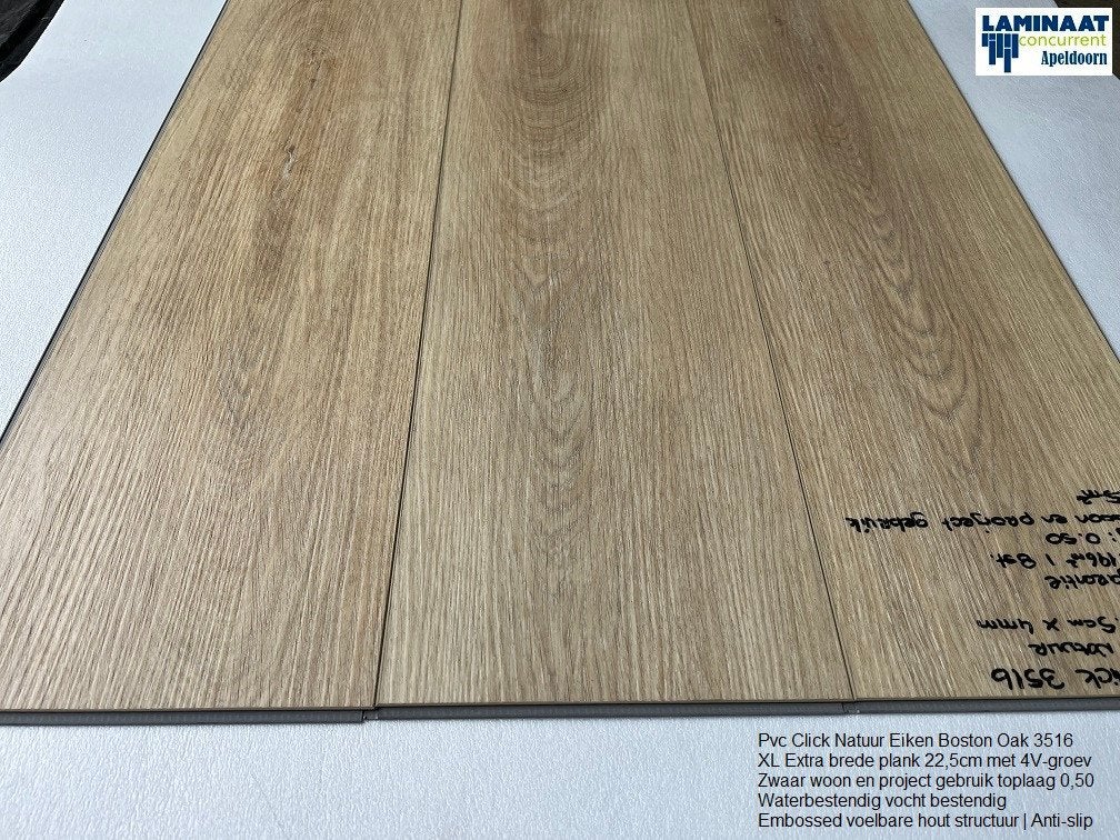 Pvc click Laminaat Natuur Eik Boston 4V-groev toplaag 0,50, 75 m² of meer, Nieuw, Ophalen of Verzenden, Beige