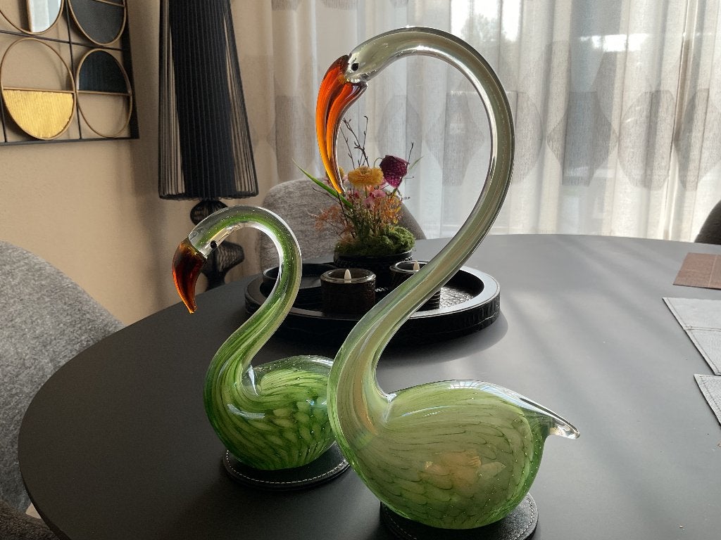 Set prachtige glazen zwanen ~ groen ~ luxe decoratie, Ophalen, Zo goed als nieuw, Dier