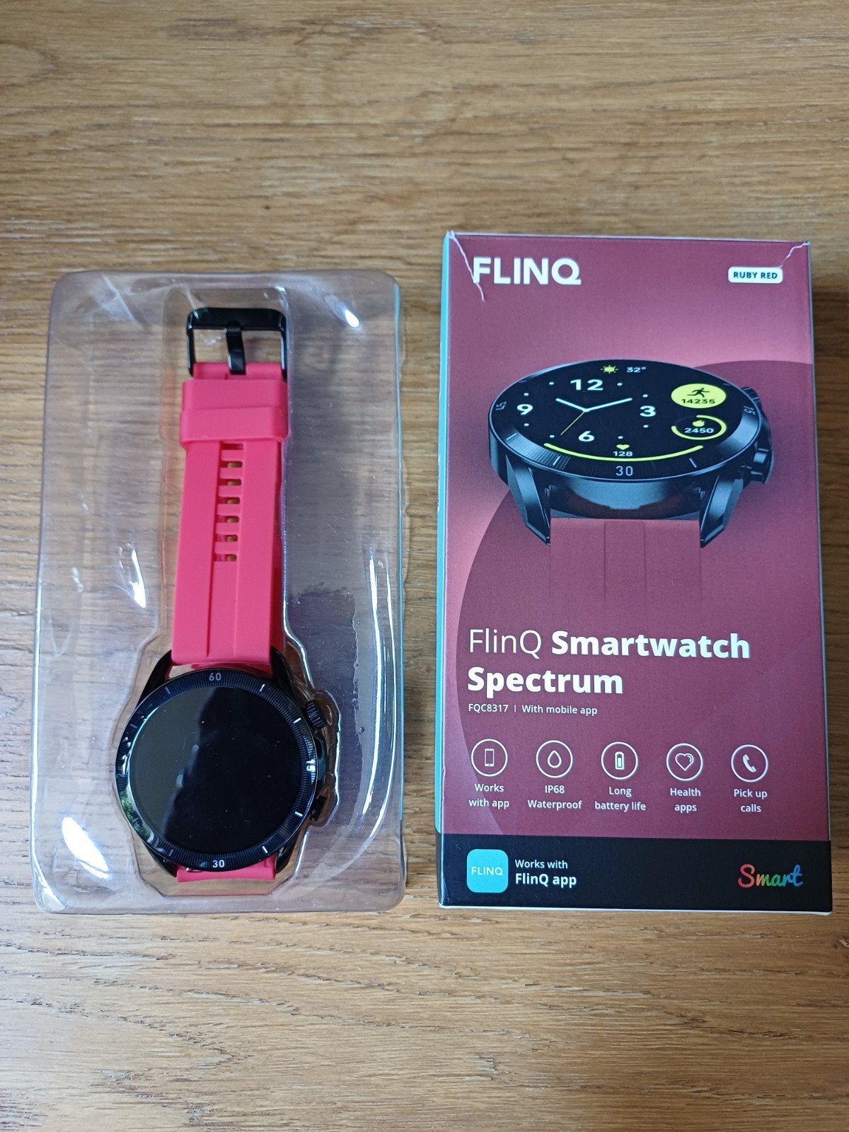 FlinQ Smartwatch Spectrum - Rood bandje (zonder oplader), Sieraden, Tassen en Uiterlijk, Smartwatches, Stappen, FlinQ, Ophalen of Verzenden