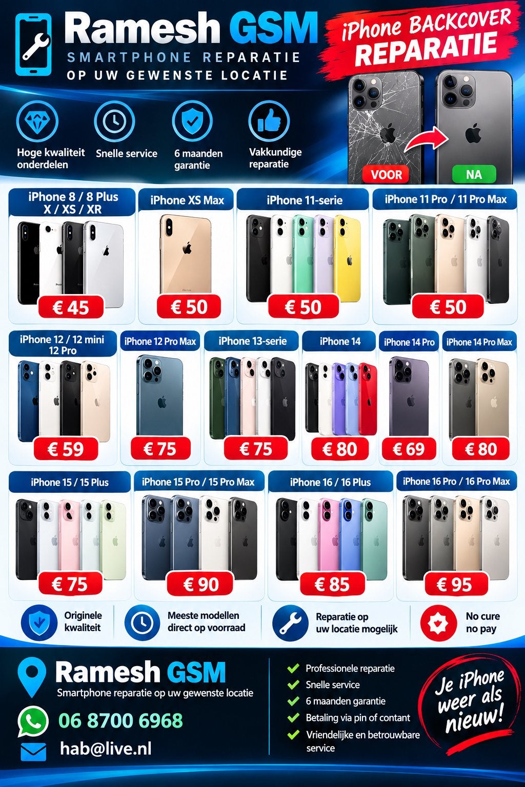 PRIJSLIJST iPHONE BACKCOVER, Geen, Overige typen, Nieuw, Ophalen of Verzenden