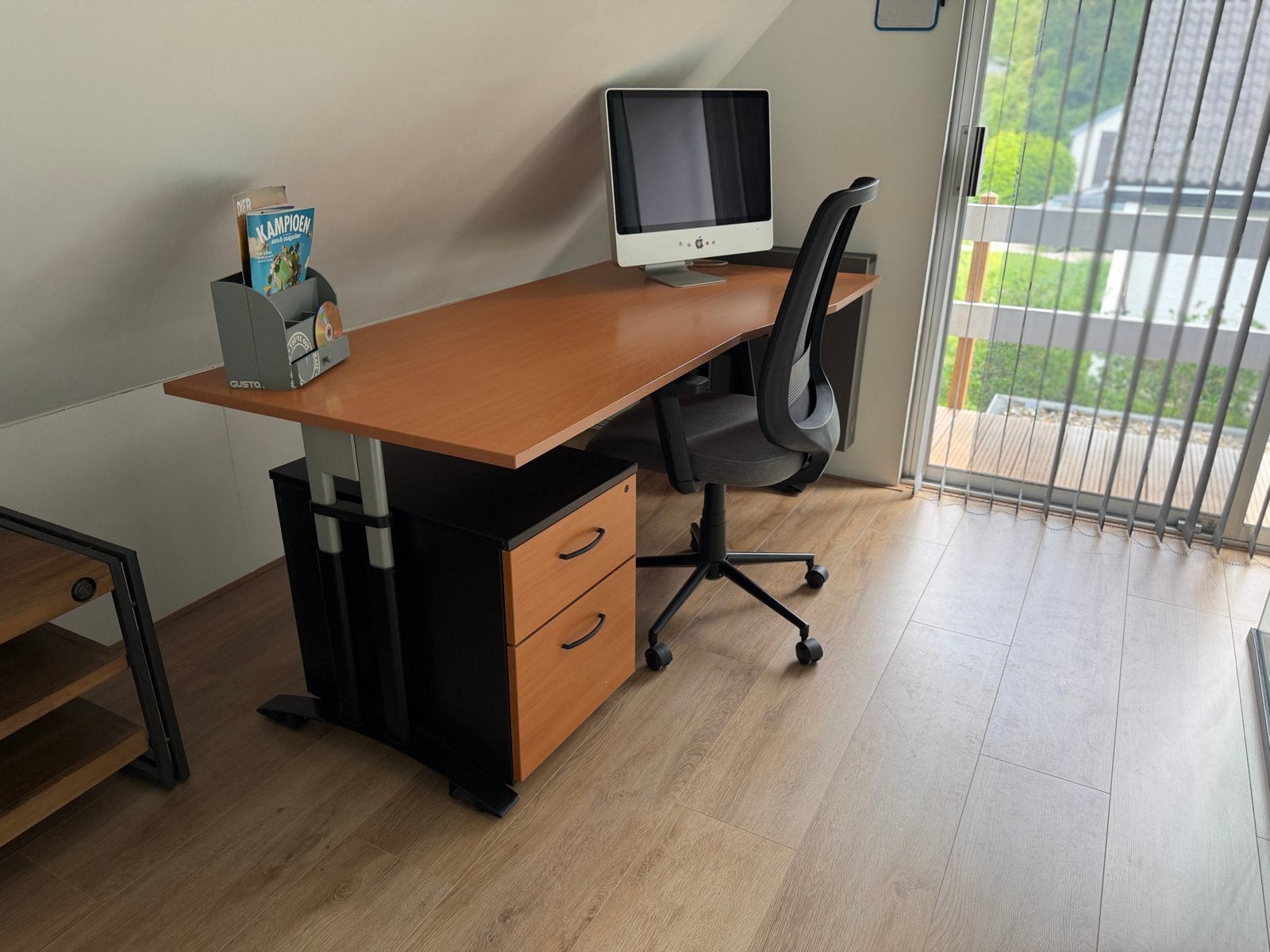 Bureau met kast en lades - Ideaal voor thuiskantoor, Huis en Inrichting, Ophalen, Gebruikt, Bruin, Bureau-kast combinatie