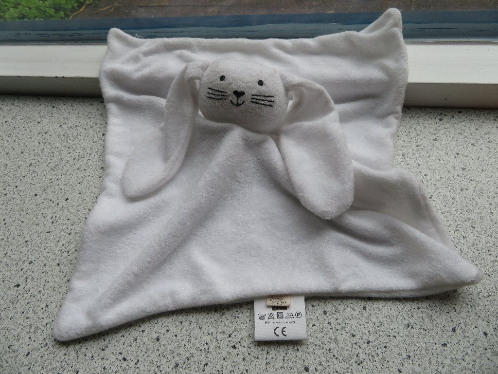 Hema Knuffeldoek wit badstof konijn hartjesneus, Hema, Konijn, Ophalen of Verzenden, Zo goed als nieuw