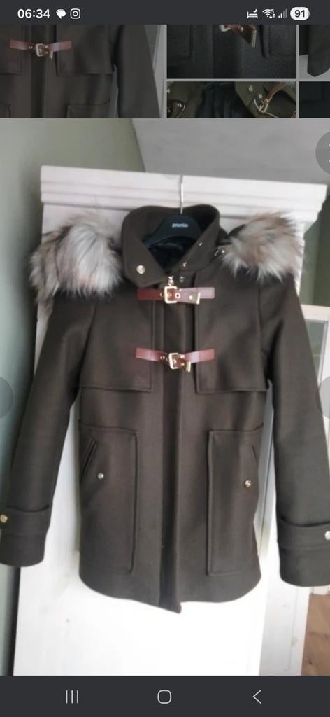 Stijlvolle Khaki Winterjas met Bontkraag en Gespen, Ophalen of Verzenden, Maat 34 (XS) of kleiner, Groen, Onbekend