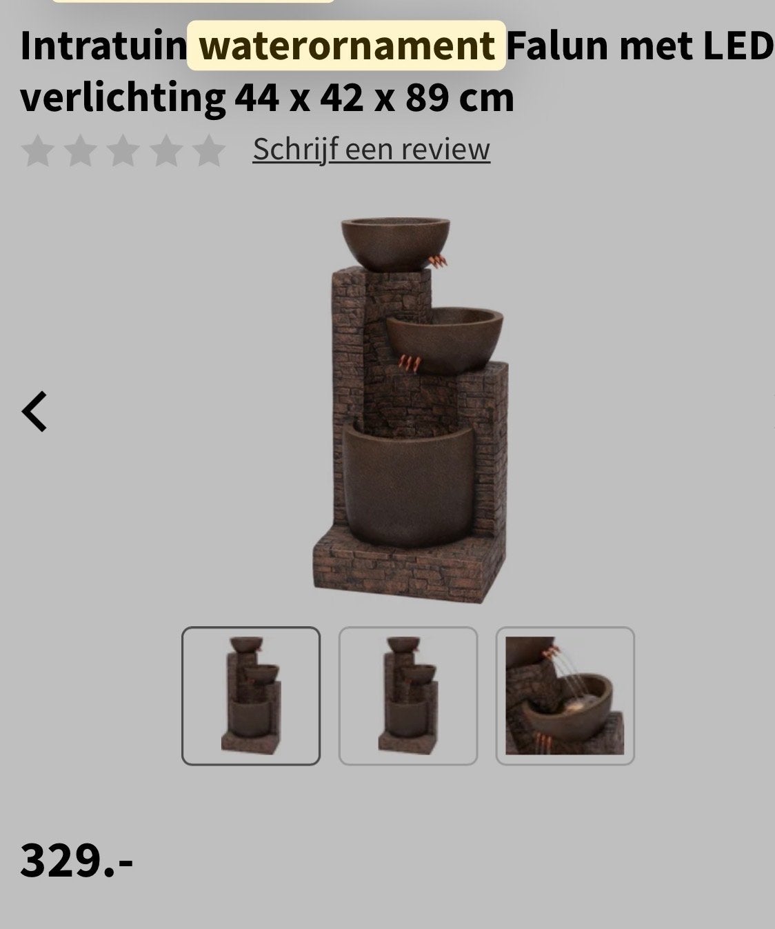 Waterornament Falun met LED verlichting - Nette staat, Tuin en Terras, Waterpartijen en Fonteinen, Ophalen, Zo goed als nieuw
