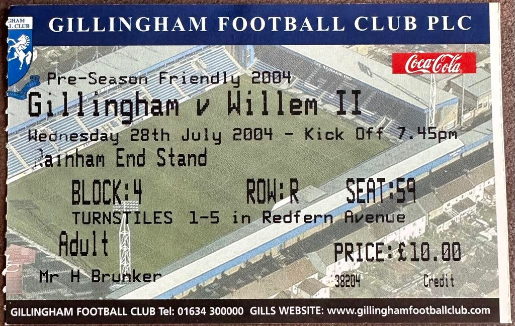 Ticket 04-05 Gillingham - Willem II, Verzenden, Zo goed als nieuw, Willem II, Overige typen