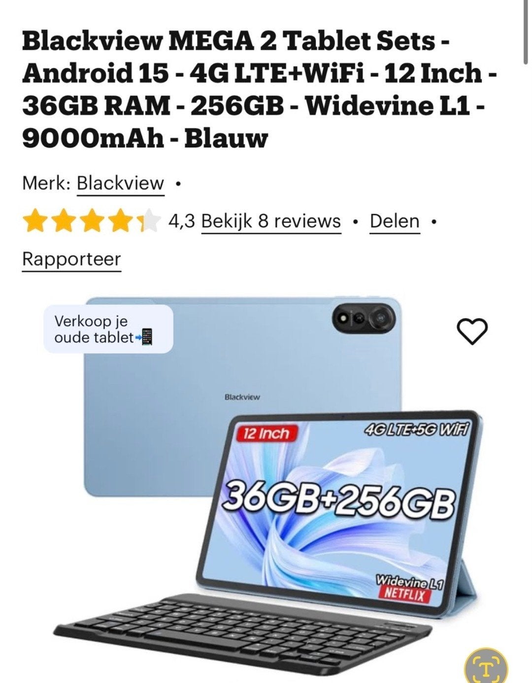 BLACKVIEUW MEGA 2 TABLET 12INCH, Computers en Software, Android Tablets, Ophalen, Nieuw, 12 inch