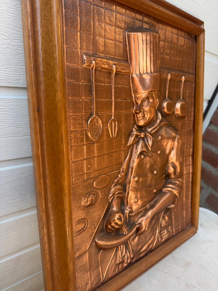 Koperen reliëf wanddecoratie chef-kok 40x50 cm, Ophalen of Verzenden, Koper