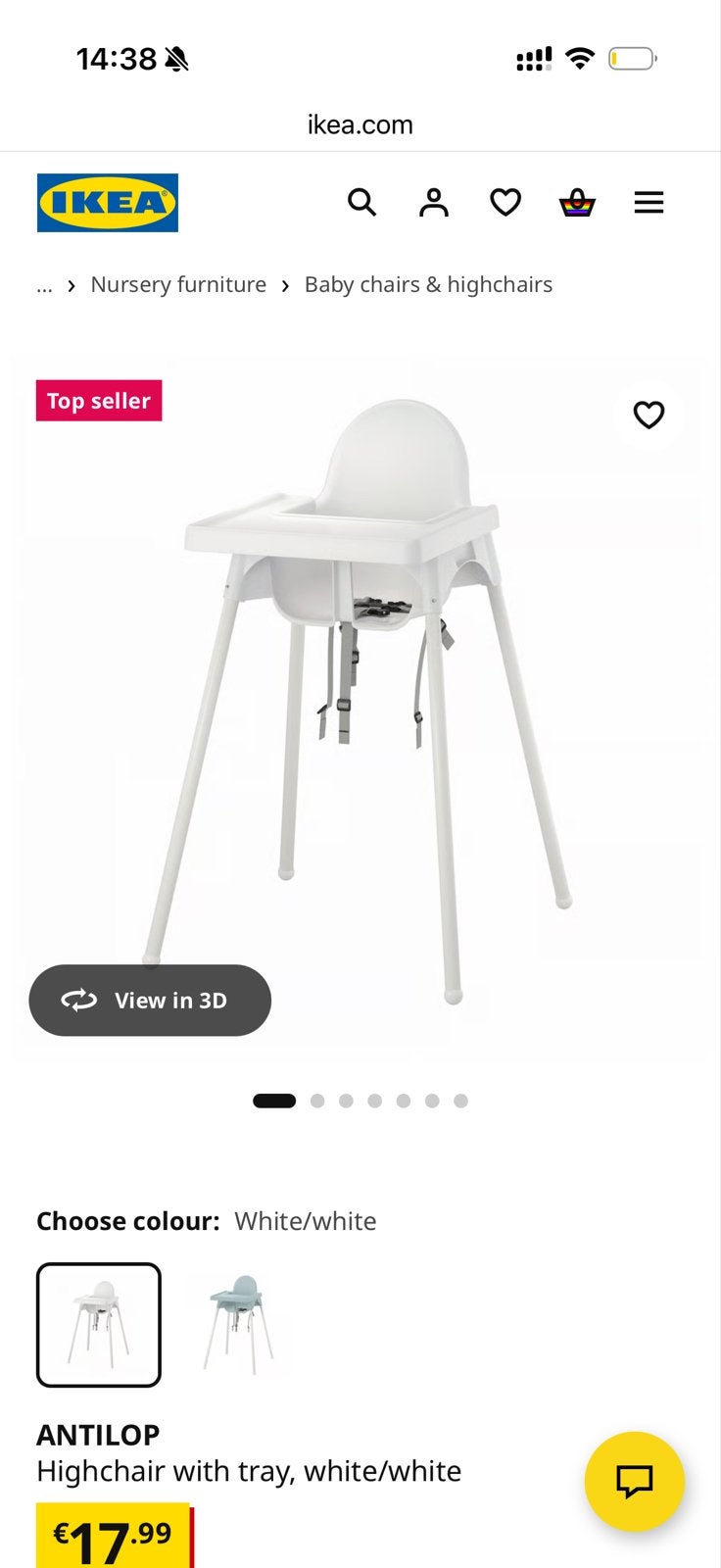 IKEA ANTILOP kinderstoel met eetblad, wit, Ophalen, Zo goed als nieuw, Overige typen, Afneembaar eetblad