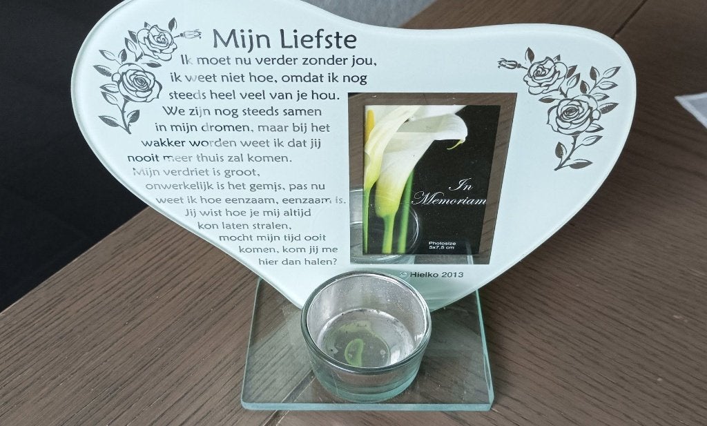 Glazen Fotolijst met Kaarshouder - In Memoriam, Ophalen of Verzenden, Kandelaar, Wit, Overige merken