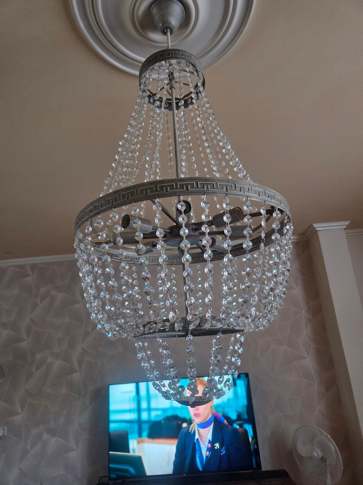 Elegante Kroonluchter met Kristallen Druppels, Ophalen of Verzenden, Zo goed als nieuw, Glas, Klassiek, Luxe, Kristal