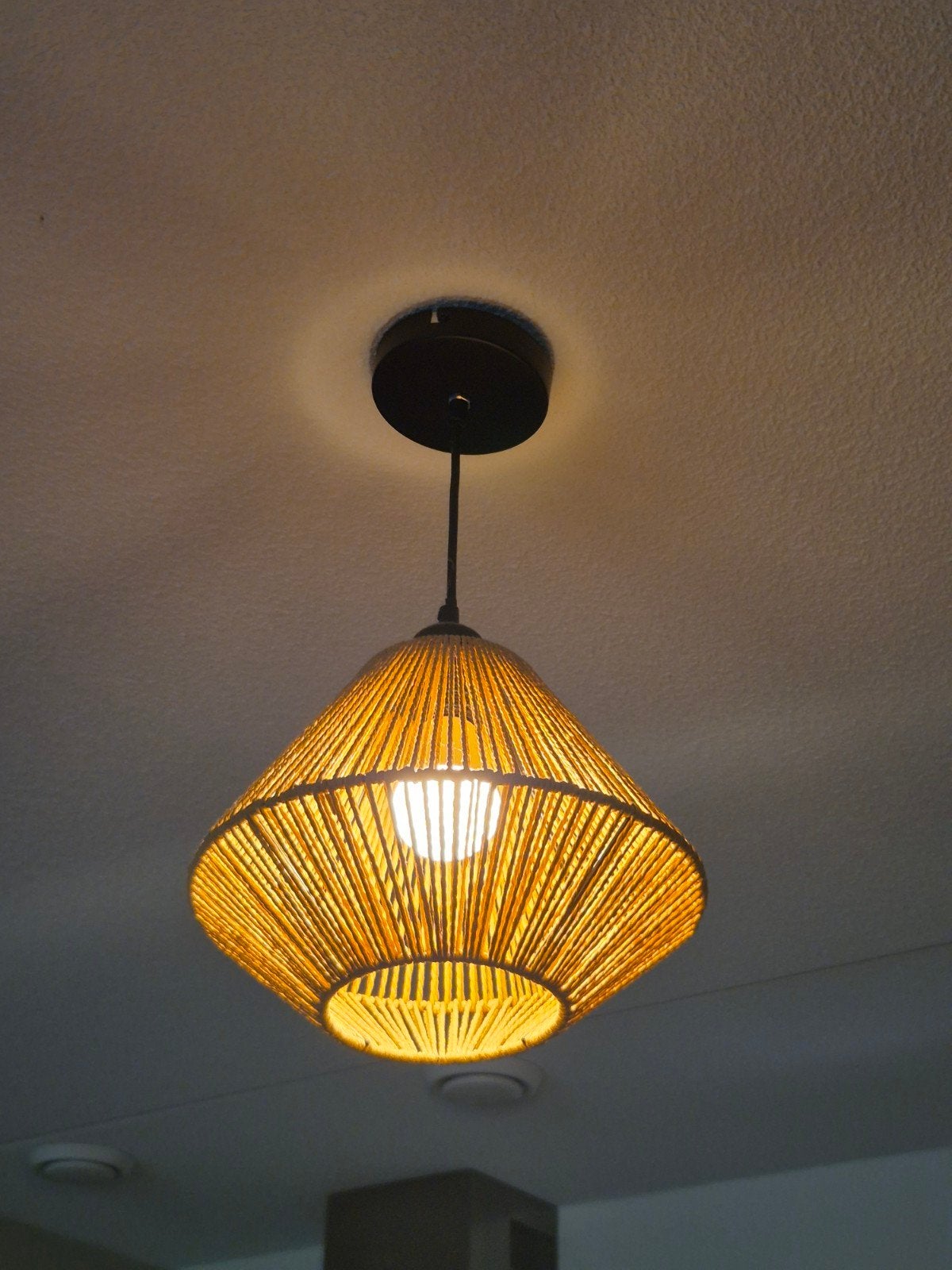 Hanglamp met rotan/jute kap - Bohemian stijl, Ophalen, Bohemian, Scandinavisch, Natuurlijk materiaal, E27 (groot)