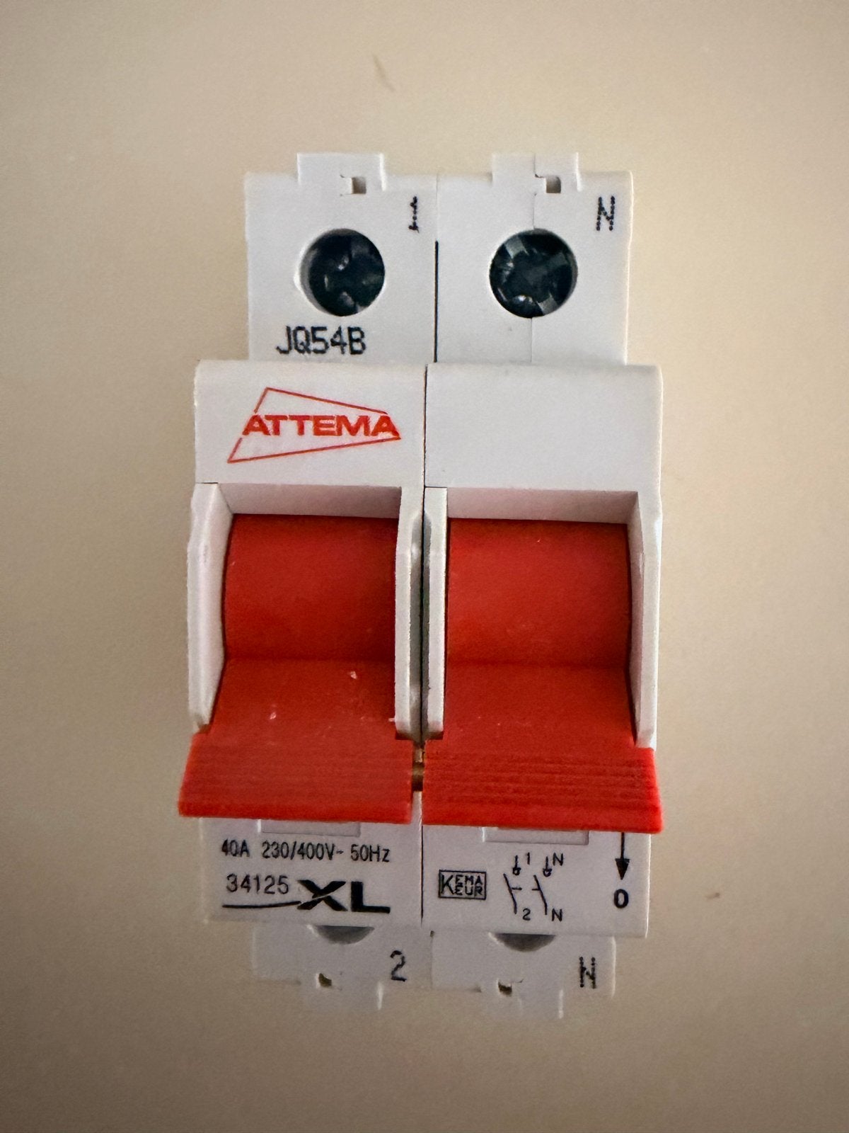 Attema XL 40A hoofdschakelaar 1 fase, Ophalen of Verzenden, Gebruikt, Attema, Aardlekschakelaar