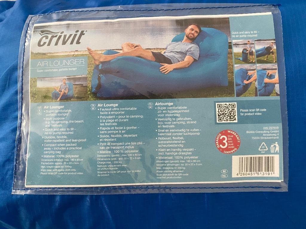 Air lounger / opblaasbare ligstoel, Ophalen of Verzenden, Nieuw, Blauw, Zitzakstoel