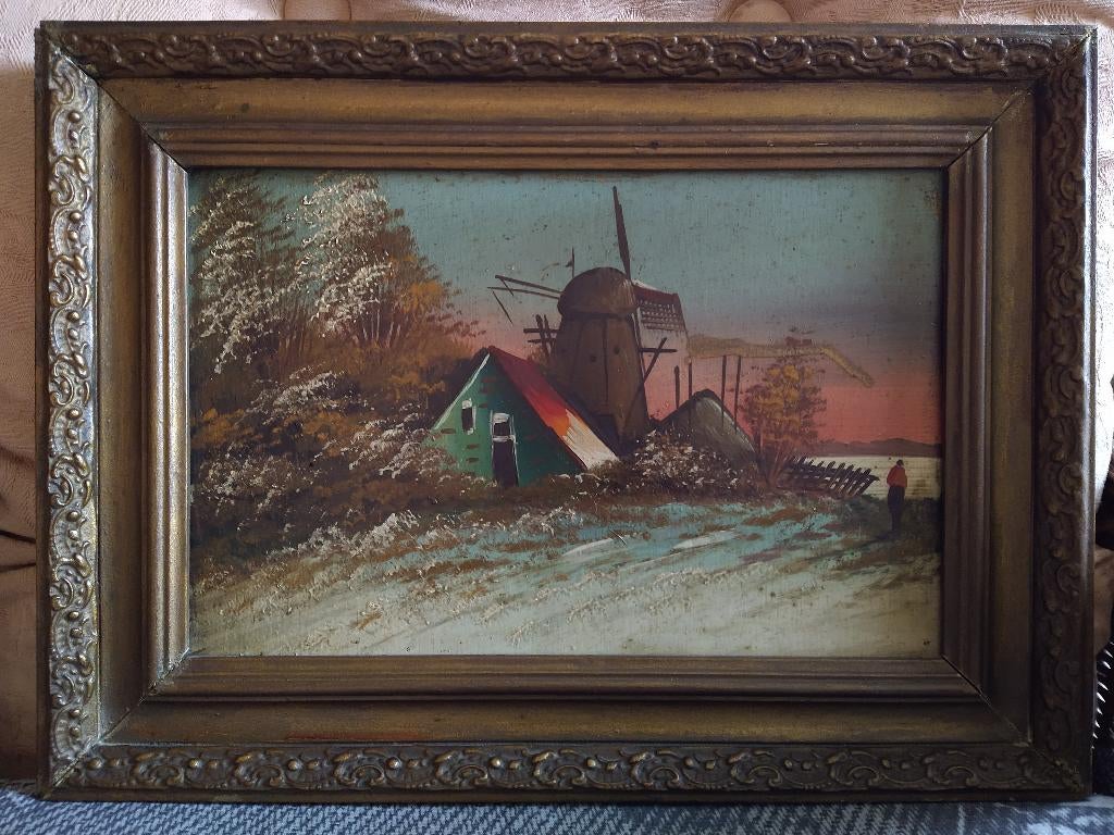 2 oude schilderijtjes op hout geschilderd., Ophalen of Verzenden