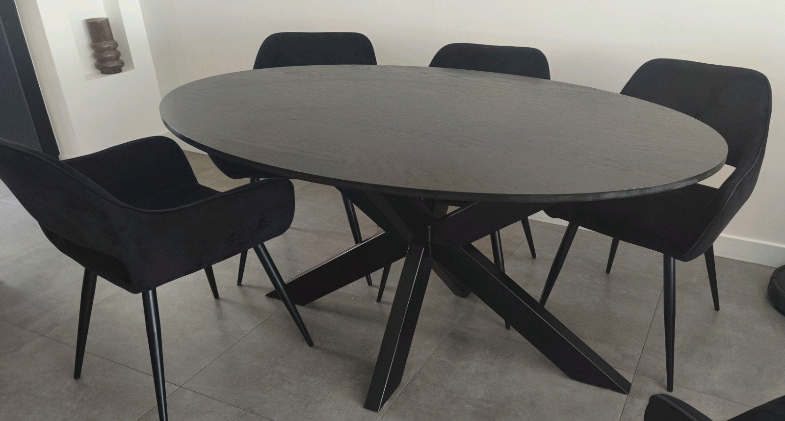 Massief Eikenhouten eettafel met Matrix poten, Ophalen, Modern, Industrieel, 50 tot 100 cm, Zo goed als nieuw