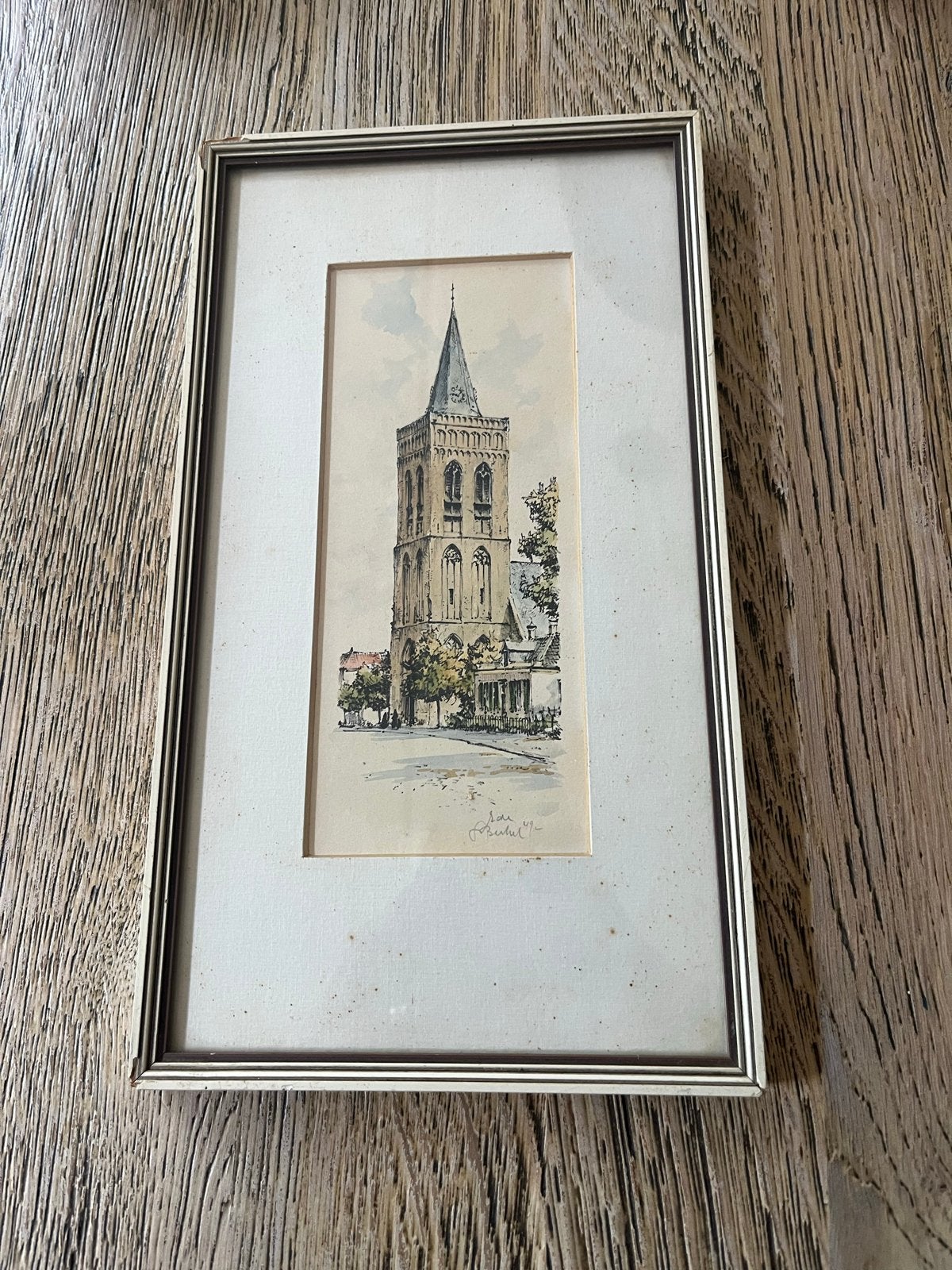 Oude Kerk Ede Schilderij - Handgeschilderd, Antiek en Kunst, Kunst | Tekeningen en Foto's, Ophalen of Verzenden