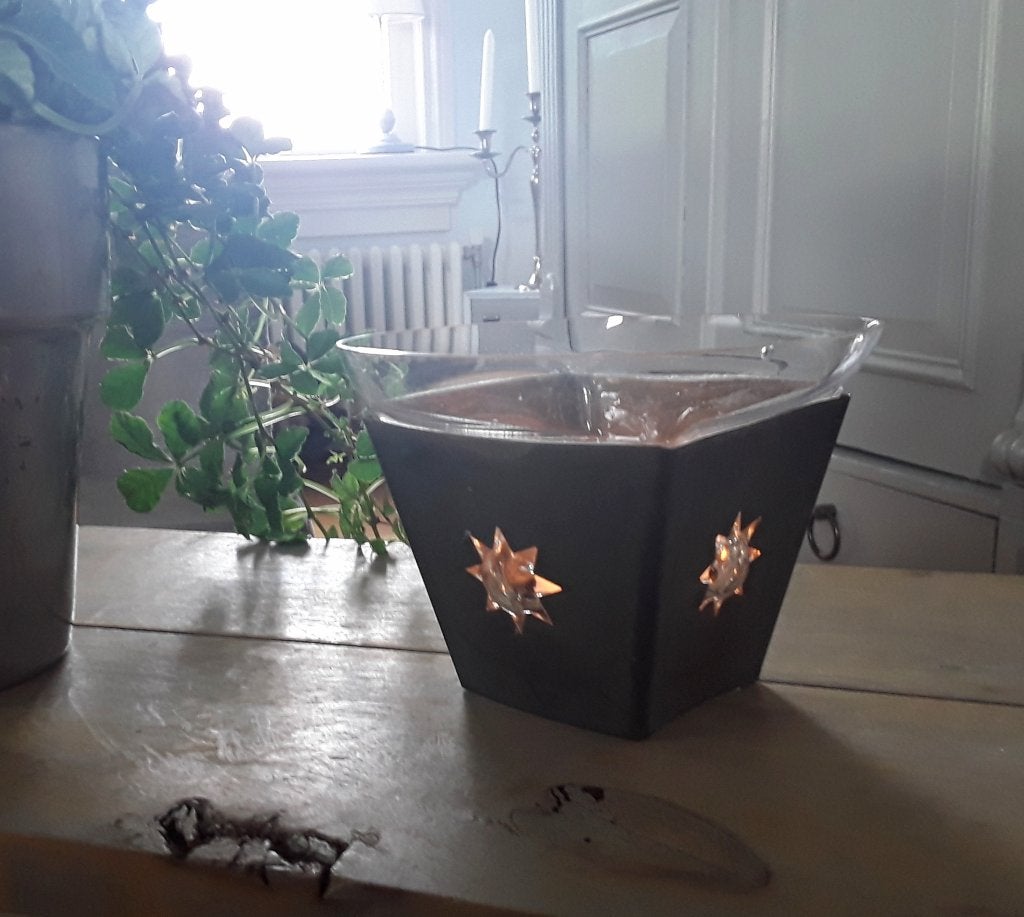 Glas en lood waxinelichthouder met sterren (met klein mankem, Diversen, Ophalen of Verzenden, Gebruikt