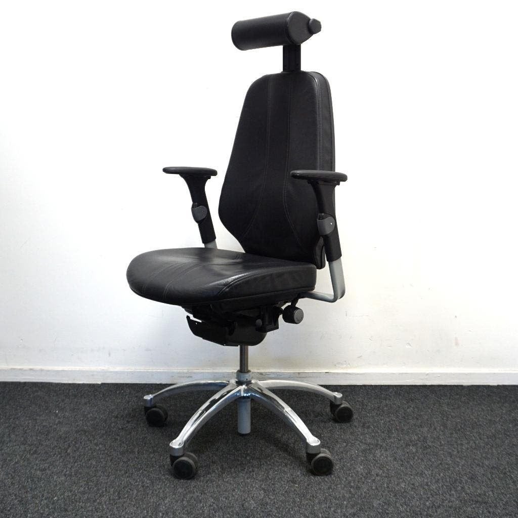 RH Logic 400 Bureaustoelen | Zwart Leer | Hoofdsteun, Gebruikt, ., Zwart, Ophalen of Verzenden
