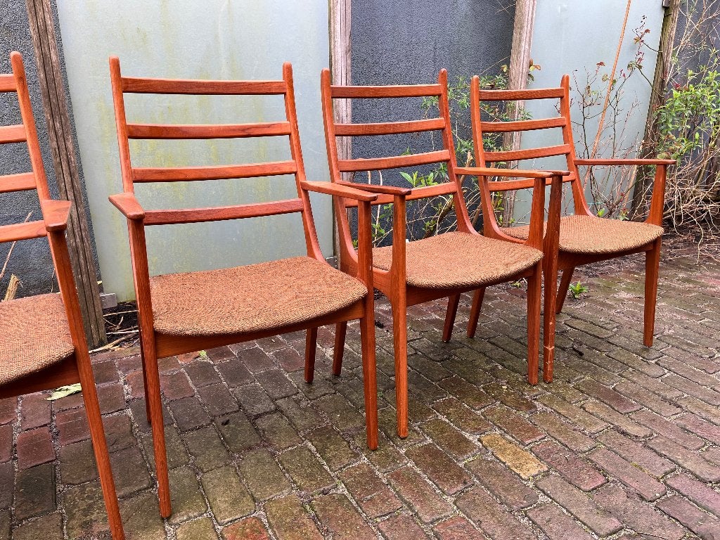 6x KS Möbler Teakhouten Danish Design fifties stoelen, Huis en Inrichting, Ophalen, Bruin, Zo goed als nieuw, Stof