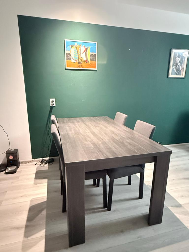Woonenzo eettafel donkergrijs 160x90cm, Gebruikt, 150 tot 200 cm, Vier personen, Rechthoekig