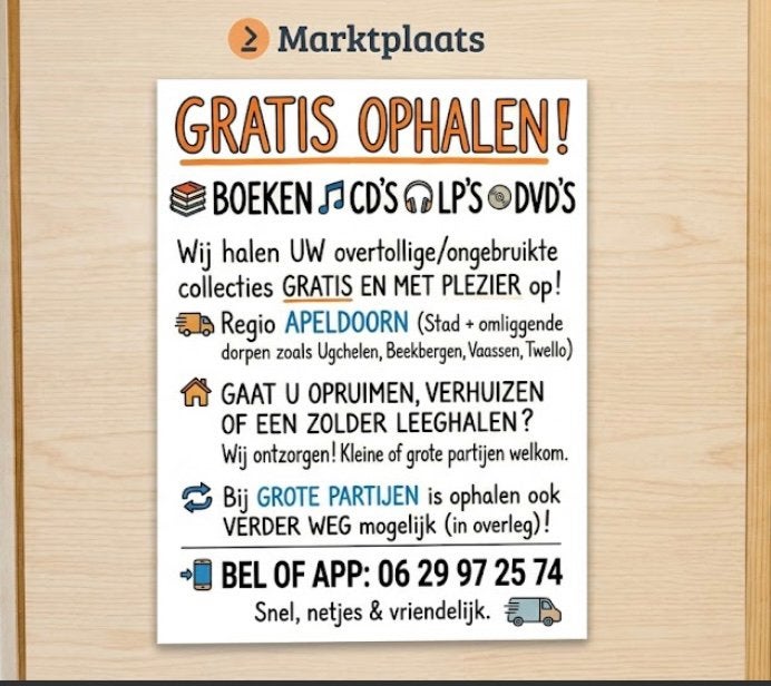 Gratis ophalen boeken, cd, lp en dvd partijen, Ophalen, Gelezen