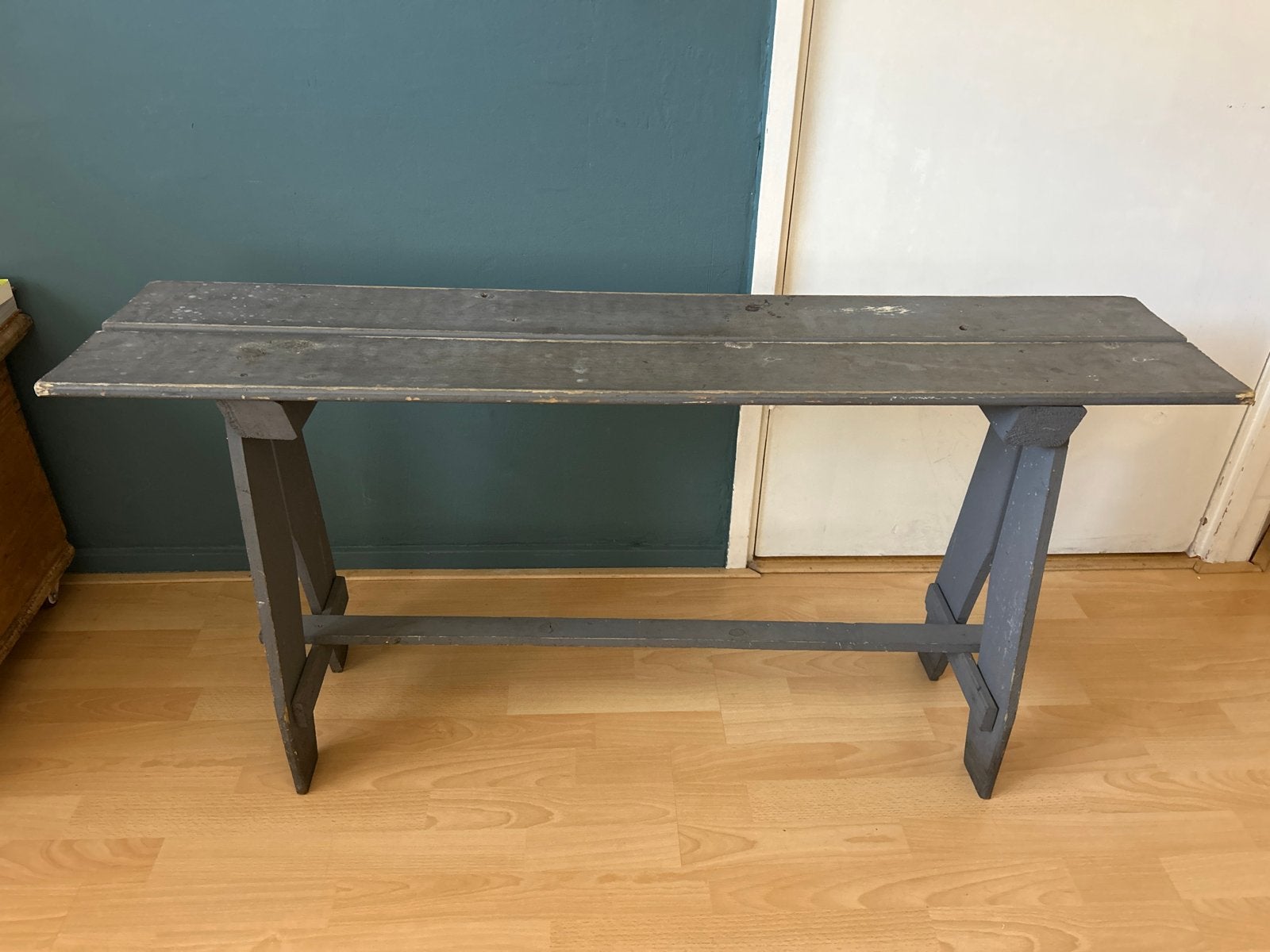 Vintage houten bankje / sidetable - Grijs, Ophalen of Verzenden