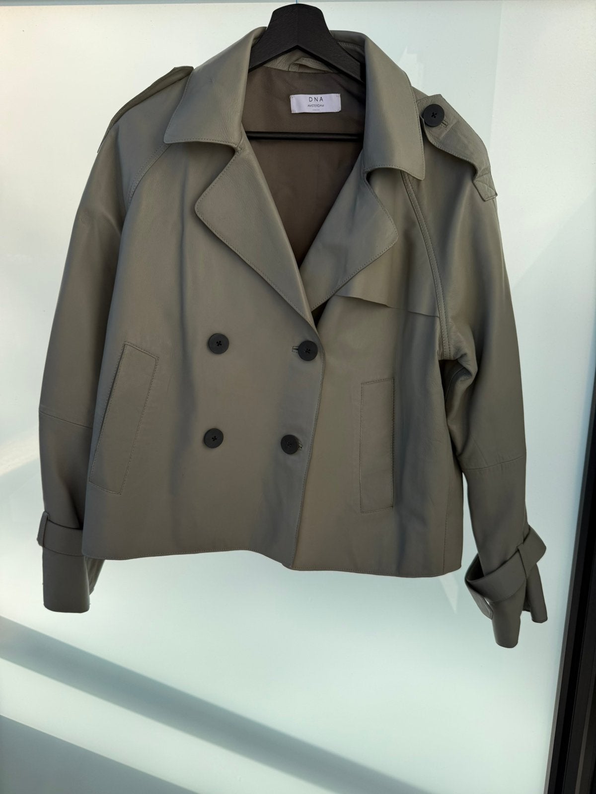 DNA Ansterdam leren biker jacket grijs maat 2 (S), Verzenden, Zo goed als nieuw, Maat 36 (S), Grijs