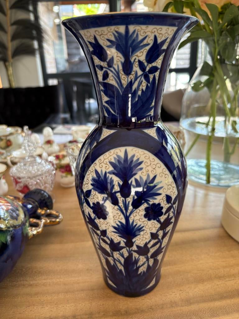 Vintage Russische Porseleinen Vaas - Blauw en Wit, Ophalen of Verzenden