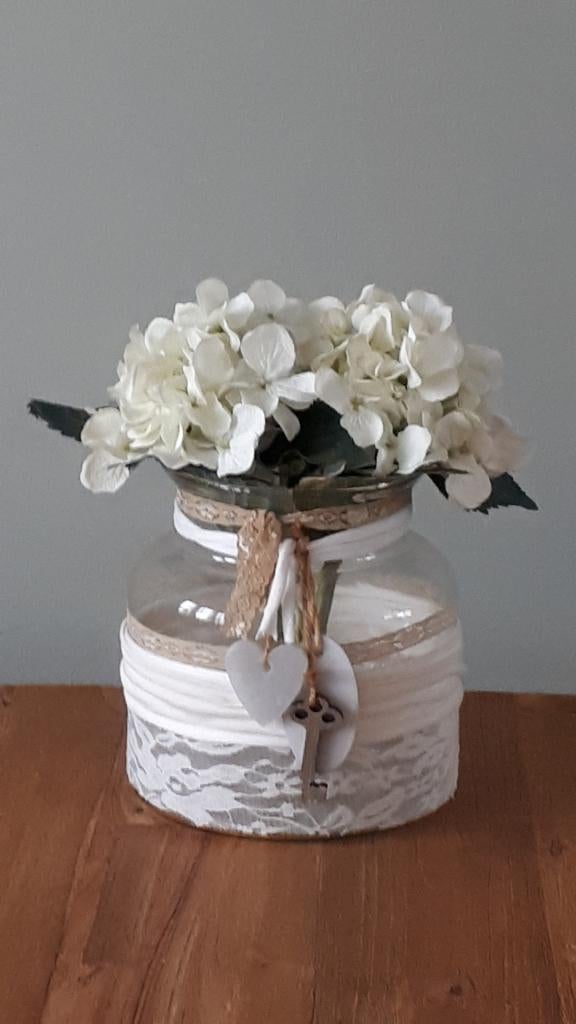 Vaas met hortensia, Ophalen, Gebruikt, Wit, Glas