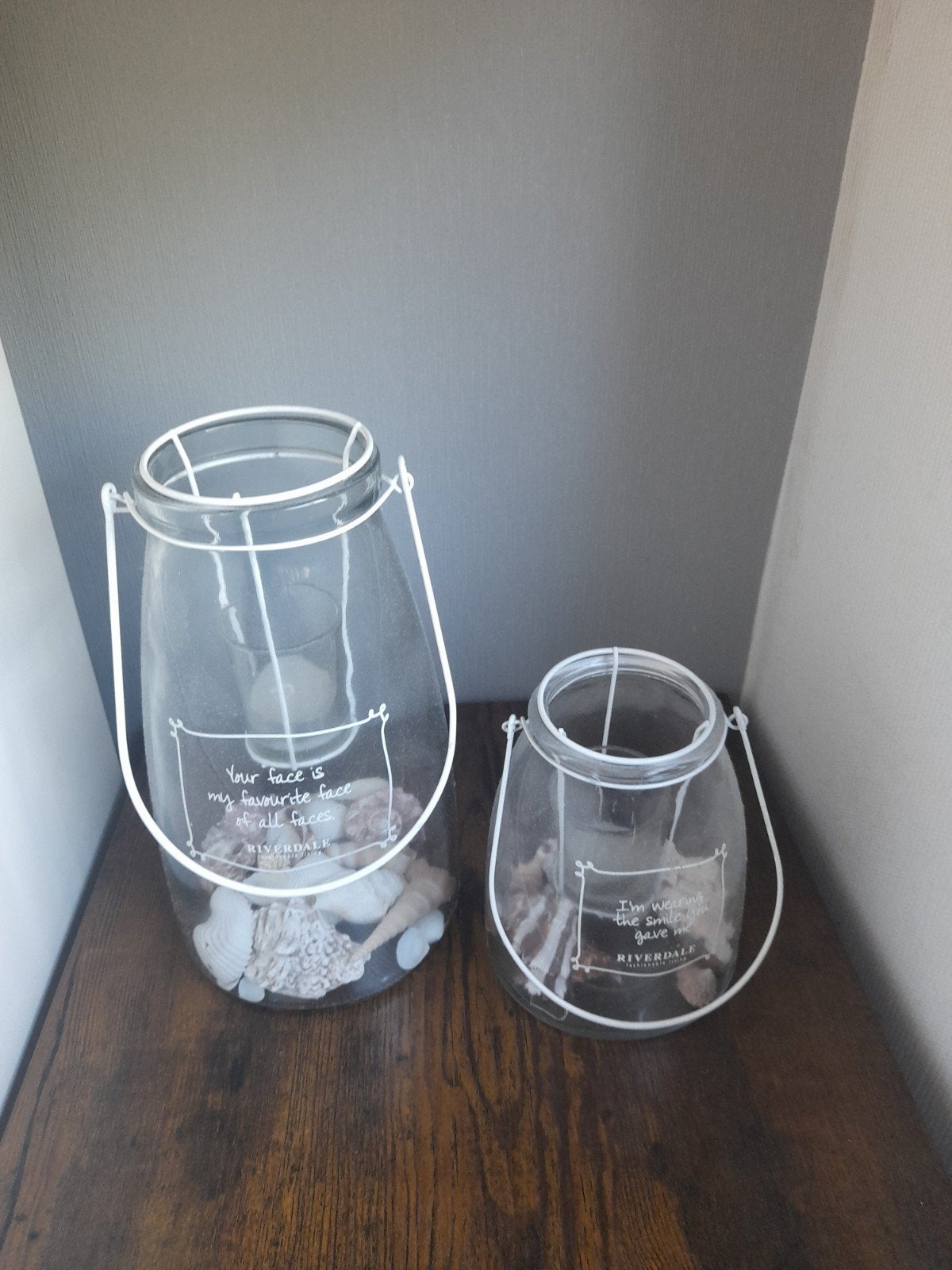 Riverdale windlichten set - Glas en metaal, Ophalen, Gebruikt, Modern, Wit