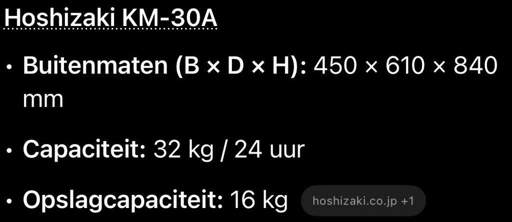 Hoshizaki KM-30A ijsblokjesmachine, Ophalen, Zo goed als nieuw, Koelelement