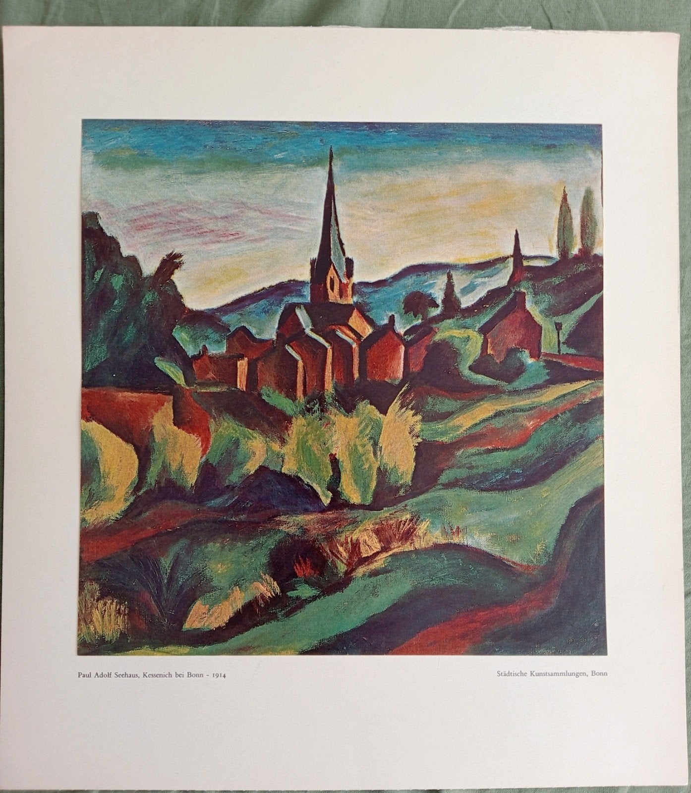 Paul Adolf Seehaus offset prent 1966 stadsgezicht met Kerk, Ophalen of Verzenden