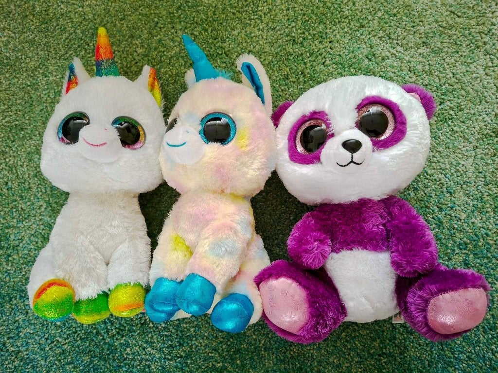 Ty - Knuffels - Beanie Buddy set: 2 eenhoorns en 1 panda, Ophalen, Gebruikt, Overige typen, Middelgroot (20 tot 80 cm)