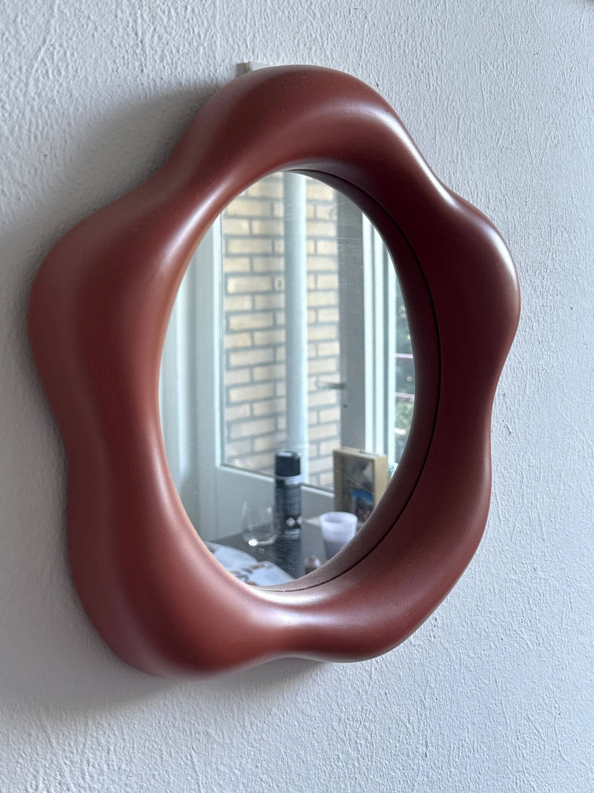 Unieke organische spiegel - terracotta kleur, Ophalen, Zo goed als nieuw, Overige vormen, 50 tot 75 cm
