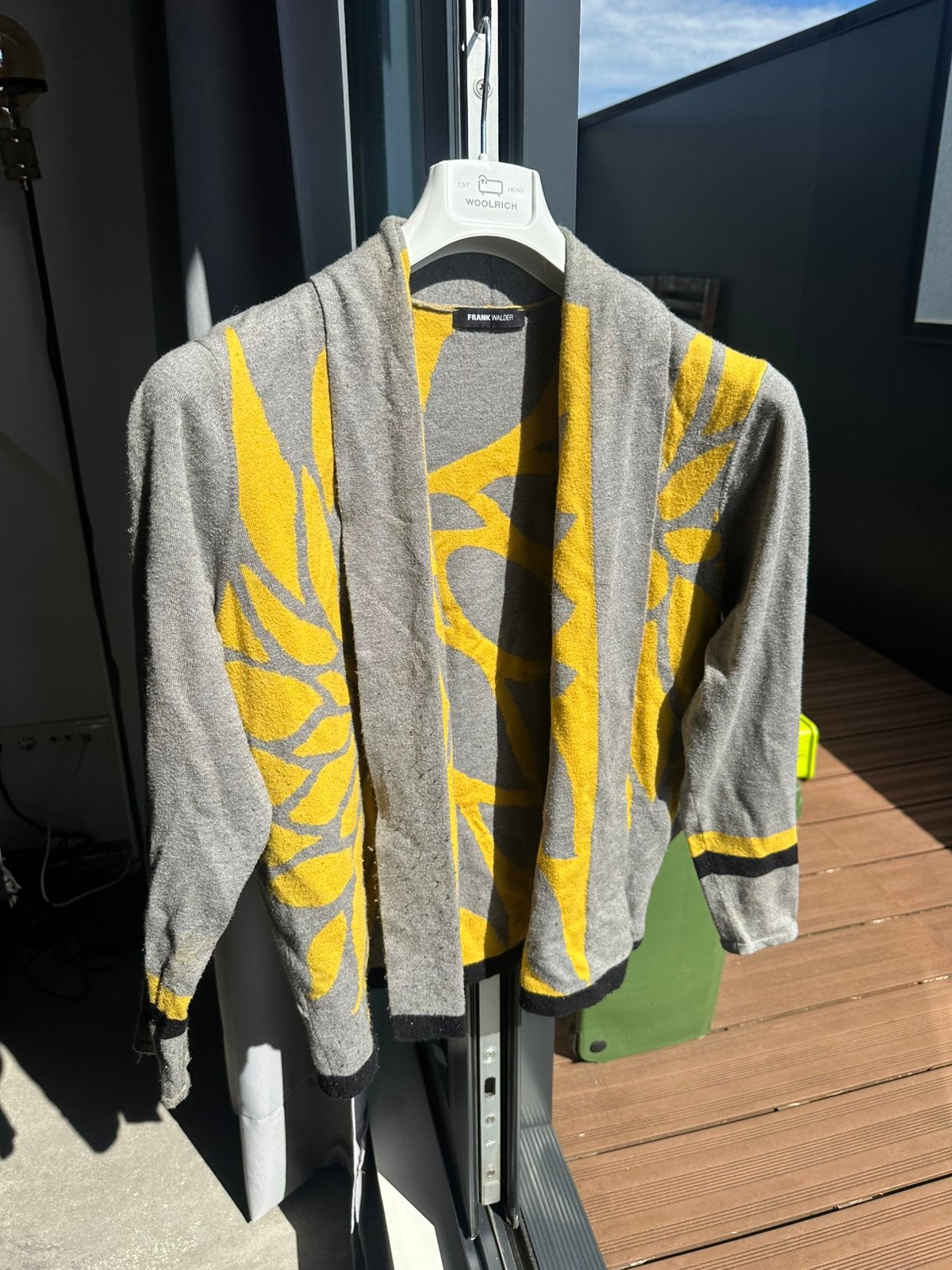 Frank Walder dames vest maat 40 okergeel en grijs viscose, Ophalen of Verzenden, Zo goed als nieuw, Maat 38/40 (M), Geel
