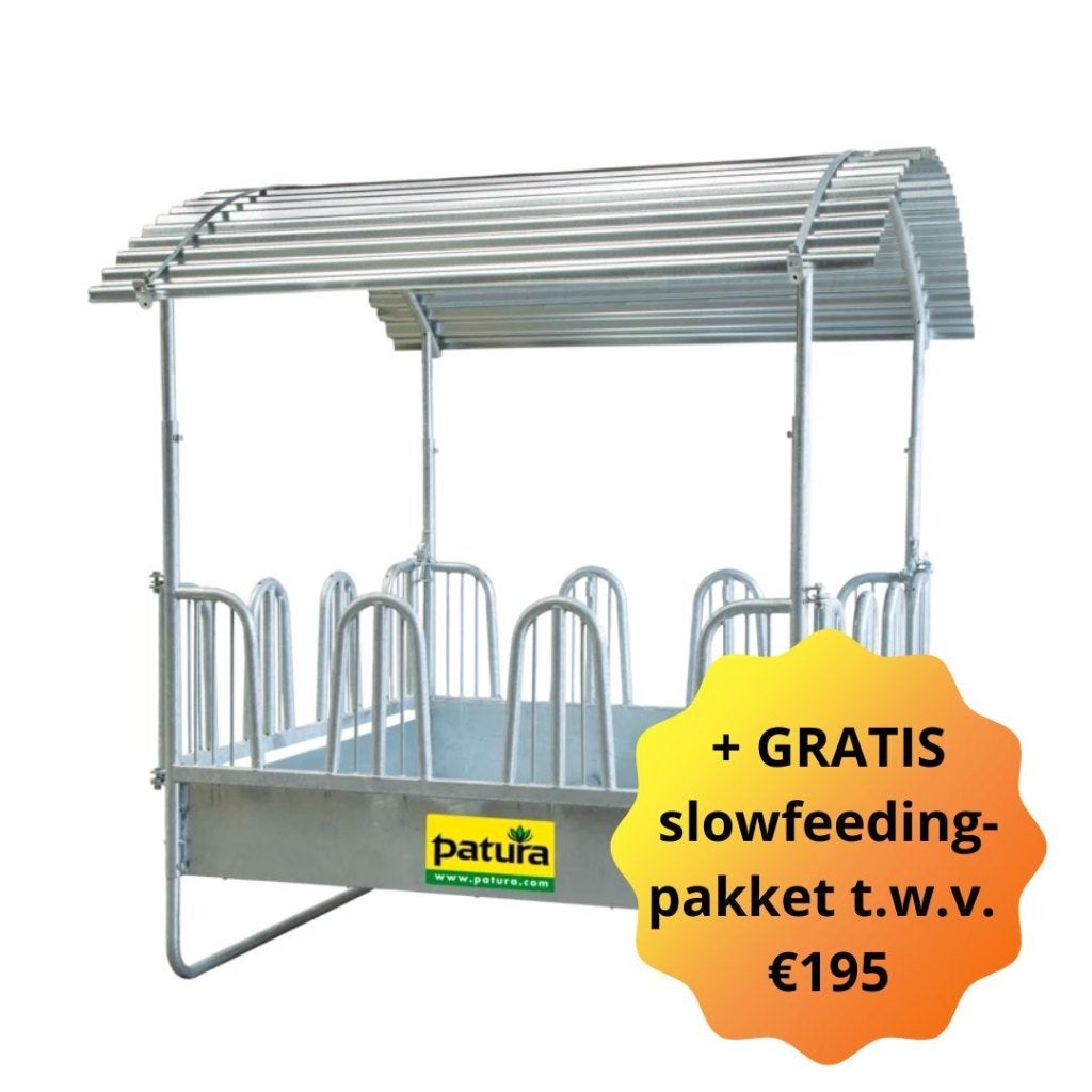 Vierkante slowfeeder ruif met dak en met 8 voerplaatsen, Dieren en Toebehoren, Patura, -, Info@patura.com, 4 paarden of pony's of meer