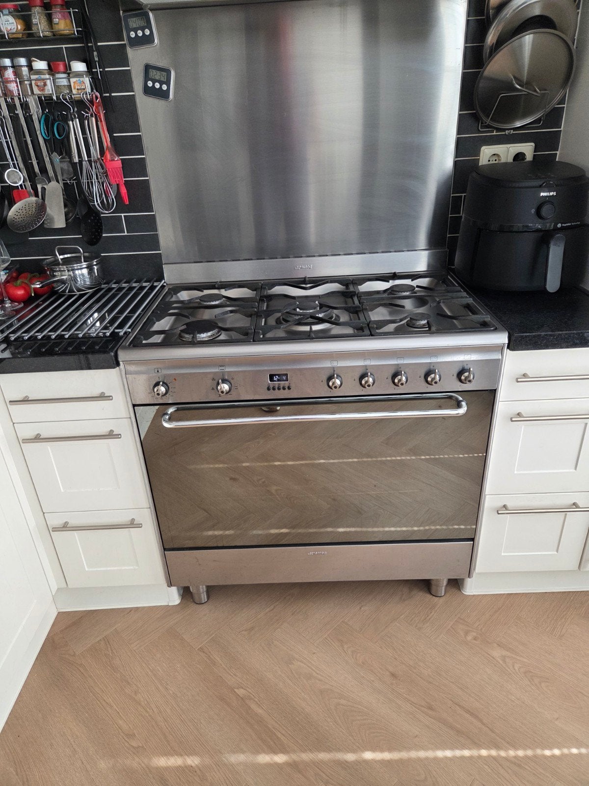 Smeg fornuis/oven 90cm RVS, Ophalen, Gebruikt, 60 cm of meer, Gas