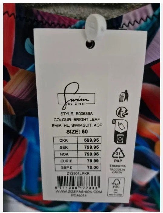 Zwart badpak met bloemen Maat 50 h, Zizzi, Zizzi, Meerkleurig, Onbekend