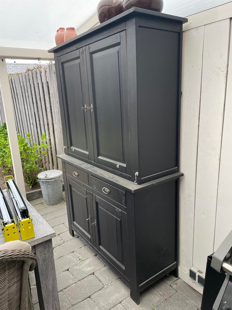 Zwart houten buffetkast / servieskast, Ophalen, Gebruikt, 100 tot 150 cm, Eikenhout