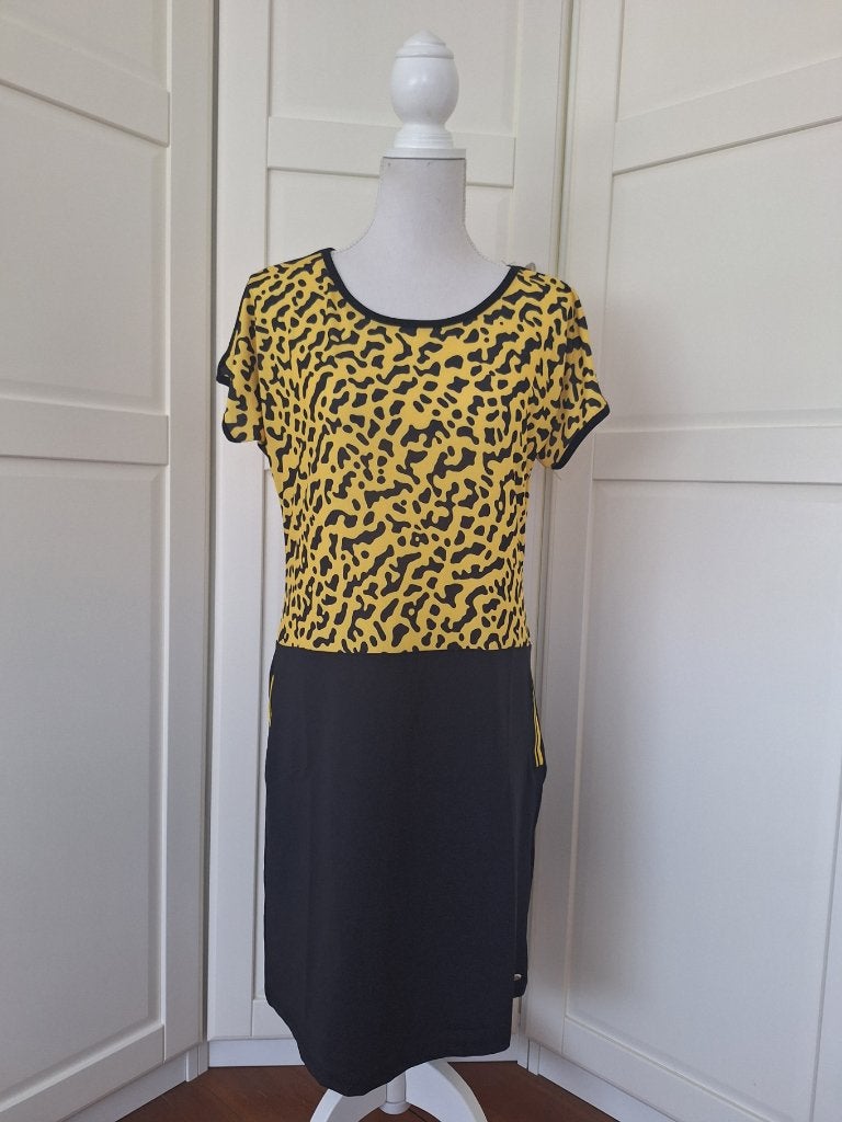 Angelle Milan nieuwe zwarte gele panter leopard jurk, maat L, Angelle Milan, Zwart, Maat 42/44 (L), Nieuw