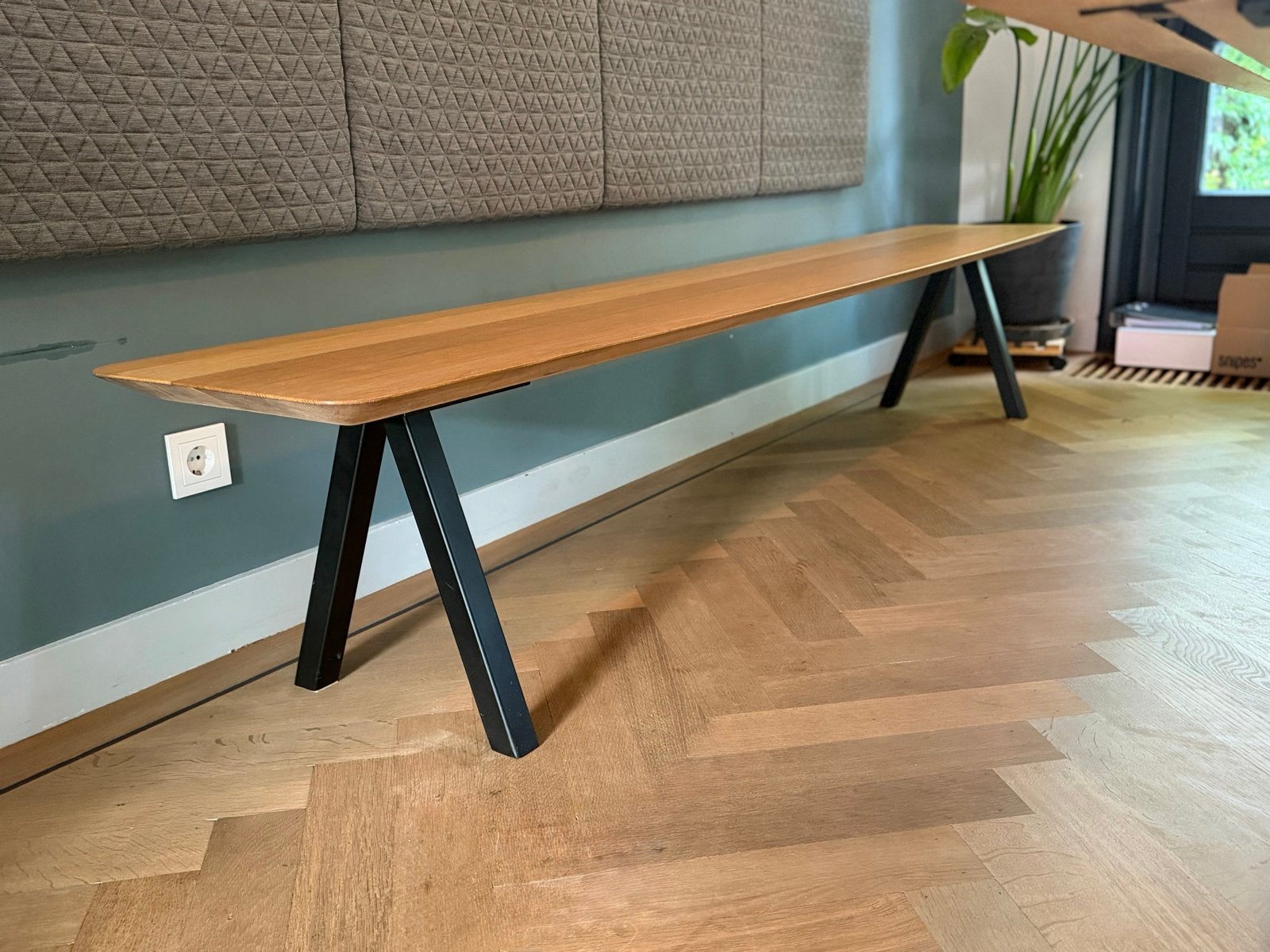 Studio Henk bank 240x40cm met kussens en Dock Four rugleun, Ophalen, Gebruikt, Overige kleuren, Hout