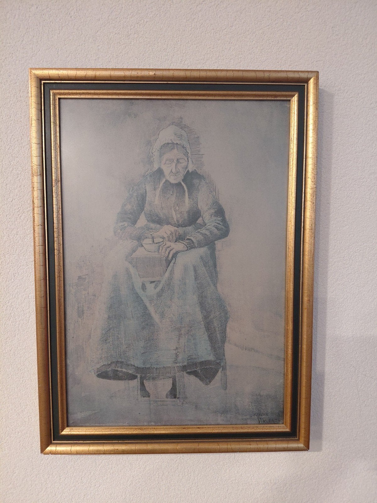 Koffie malende vrouw replica van Vincent van gogh, Antiek en Kunst, Ophalen