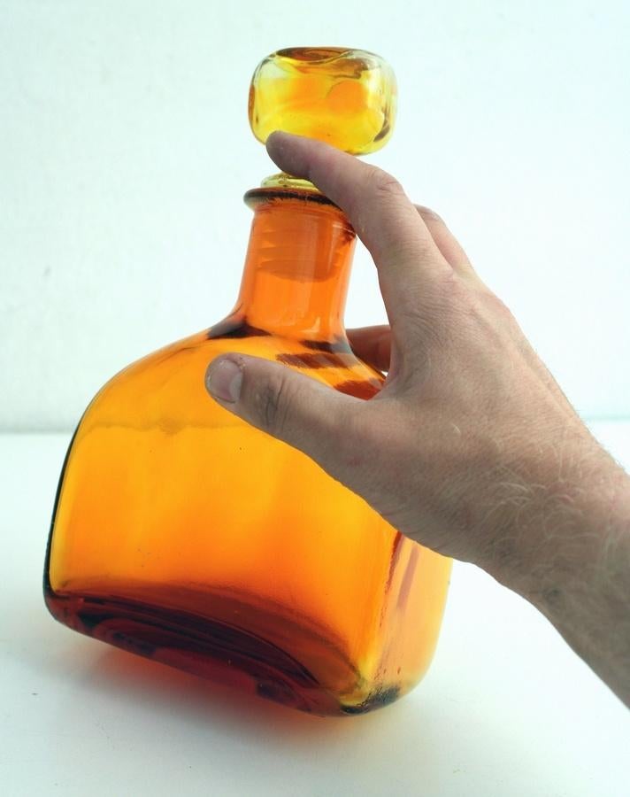 Vintage oranje jaren 60 italiaanse empoli fles, Antiek en Kunst, Ophalen of Verzenden