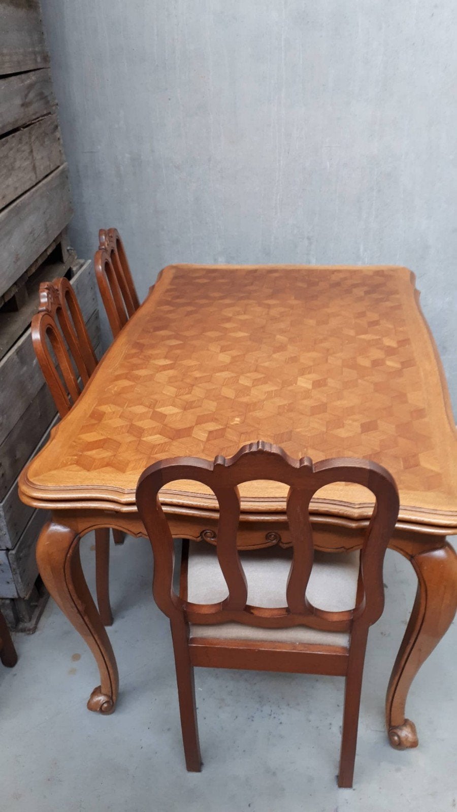 Antieke eettafel met 6 stoelen, Ophalen