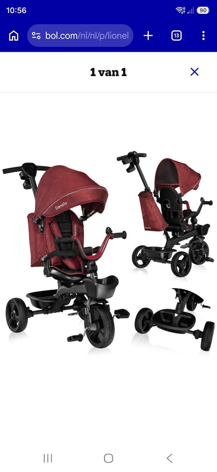 Lionelo Kori 2-in-1 Driewieler - Fiets - Bordeaux rood, Ophalen, Zo goed als nieuw, Duwvoertuig