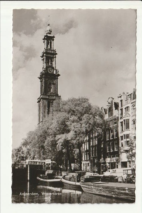 AMSTERDAM WESTERTOREN SCHEPEN LEYLAND VERHEUL DUBBELE DEUR, Ophalen of Verzenden, 1940 tot 1960, Ongelopen, Noord-Holland